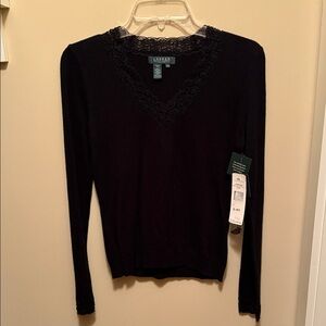 Ralph Lauren Black Lace-Trim Sweater